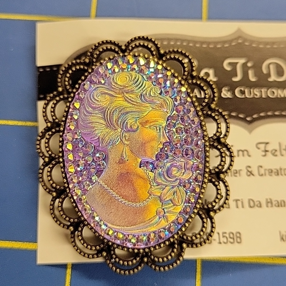 Bronze Tone Cameo Pin Iridescent Very Unique Piece